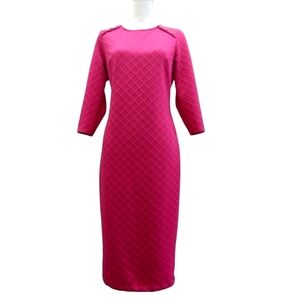 New York & Co pink jewel neckline with quilted criss cross pattern Midi Dress M
